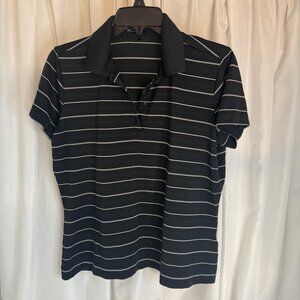 Nike Golf Womens Black & White Stripe Dri-Fit Polo Shirt L